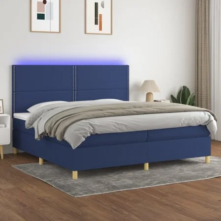 Box spring bed mattress and LED lights blue fabric 200x200 cm by , Beds and slatted bases - Ref: Foro24-3135387, Price: 619,3...