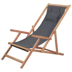 Klappbarer Strandstuhl aus grauem Stoff und Holzstruktur von vidaXL, Gartenstühle - Ref: Foro24-43997, Preis: 74,75 €, Rabatt: %