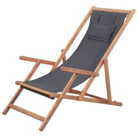 Silla de playa plegable de tela y estructura de madera gris de vidaXL, Sillas de jardín - Ref: Foro24-43997, Precio: 64,29 €,...