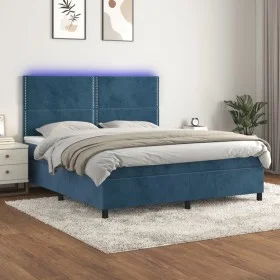 Cama box spring colchón y LED terciopelo azul oscuro 160x200 cm de , Camas y somieres - Ref: Foro24-3136075, Precio: 533,60 €...