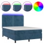 Cama box spring colchón y LED terciopelo azul oscuro 140x190 cm de , Camas y somieres - Ref: Foro24-3136063, Precio: 475,63 €...