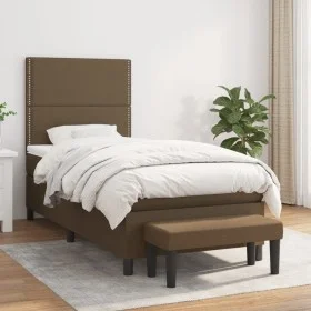 Cama box spring con colchón tela marrón oscuro 90x190 cm de , Camas y somieres - Ref: Foro24-3136480, Precio: 343,85 €, Descu...