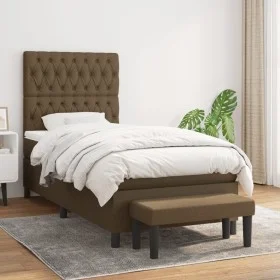 Cama box spring con colchón tela marrón oscuro 100x200 cm de , Camas y somieres - Ref: Foro24-3136816, Precio: 425,62 €, Desc...