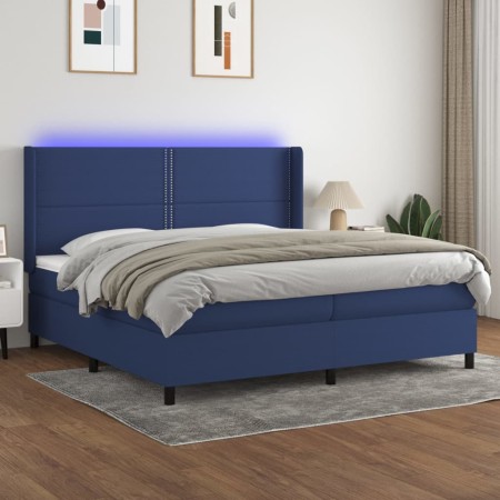 Cama box spring colchón y luces LED tela azul 200x200 cm de , Camas y somieres - Ref: Foro24-3138267, Precio: 672,00 €, Descu...