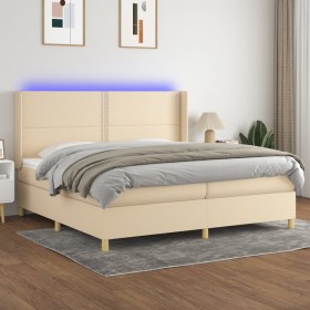 Cama box spring colchón y luces LED tela crema 200x200 cm de , Camas y somieres - Ref: Foro24-3138826, Precio: 602,31 €, Desc...