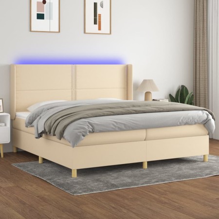 Cama box spring colchón y luces LED tela crema 200x200 cm de , Camas y somieres - Ref: Foro24-3138826, Precio: 602,31 €, Desc...