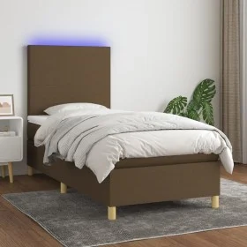 Cama box spring colchón luces LED tela marrón oscuro 100x200cm de , Camas y somieres - Ref: Foro24-3135256, Precio: 365,99 €,...