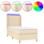 Box spring bed mattress and LED lights cream fabric 80x200 cm by , Beds and slatted bases - Ref: Foro24-3138994, Price: 341,1...