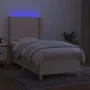 Box spring bed mattress and LED lights cream fabric 80x200 cm by , Beds and slatted bases - Ref: Foro24-3138994, Price: 341,1...