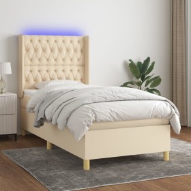 Cama box spring colchón y luces LED tela crema 80x200 cm de , Camas y somieres - Ref: Foro24-3139074, Precio: 362,65 €, Descu...