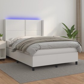 Cama box spring colchón y LED cuero sintético blanco 140x200 cm de , Camas y somieres - Ref: Foro24-3139326, Precio: 532,91 €...