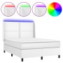 Cama box spring colchón y LED cuero sintético blanco 140x200 cm de , Camas y somieres - Ref: Foro24-3139326, Precio: 532,91 €...
