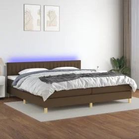 Box spring bed with LED mattress dark brown fabric 200x200 cm by , Beds and slatted bases - Ref: Foro24-3133904, Price: 595,3...