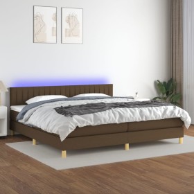 Cama box spring con colchón LED tela marrón oscuro 200x200 cm de , Camas y somieres - Ref: Foro24-3133904, Precio: 605,65 €, ...
