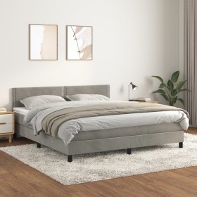 Cama box spring con colchón terciopelo gris claro 160x200 cm de , Camas y somieres - Ref: Foro24-3141251, Precio: 463,91 €, D...