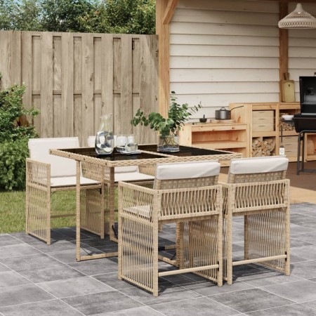 Set comedor de jardín 5 pzas con cojines ratán sintético beige en Conjuntos de jardín | Comprar online en Foru.es