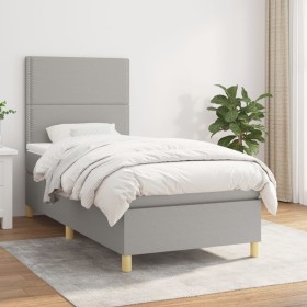 Cama box spring con colchón tela gris claro 90x200 cm de , Camas y somieres - Ref: Foro24-3142225, Precio: 321,80 €, Descuent...