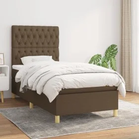 Cama box spring con colchón tela marrón oscuro 100x200 cm de , Camas y somieres - Ref: Foro24-3142556, Precio: 384,73 €, Desc...