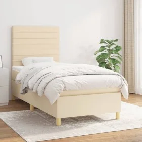 Cama box spring con colchón tela color crema 80x200 cm de , Camas y somieres - Ref: Foro24-3142374, Precio: 323,88 €, Descuen...
