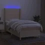 Box spring bed mattress and LED lights cream fabric 90x190 cm by , Beds and slatted bases - Ref: Foro24-3138762, Price: 346,6...