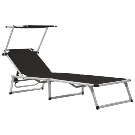 Tumbona plegable con techo aluminio y textileno negra de vidaXL, Tumbonas - Ref: Foro24-44333, Precio: 100,89 €, Descuento: %