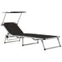 Tumbona plegable con techo aluminio y textileno negra de vidaXL, Tumbonas - Ref: Foro24-44333, Precio: 100,89 €, Descuento: %