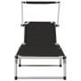Tumbona plegable con techo aluminio y textileno negra de vidaXL, Tumbonas - Ref: Foro24-44333, Precio: 95,65 €, Descuento: %