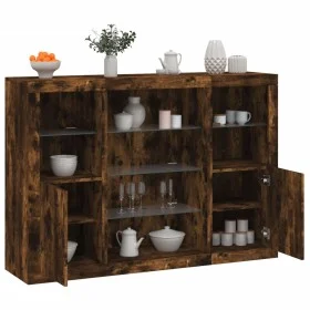 Aparador con luz LED 3 pzas madera de ingeniería roble ahumado de , Aparadores - Ref: Foro24-3209132, Precio: 203,43 €, Descu...