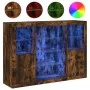 Aparador con luz LED 3 pzas madera de ingeniería roble ahumado de , Aparadores - Ref: Foro24-3209132, Precio: 203,43 €, Descu...