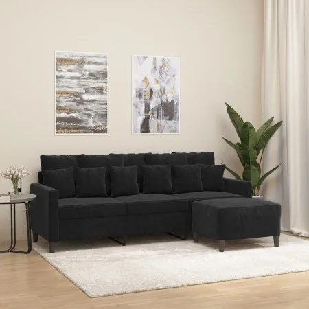 Sofá de 3 plazas con taburete de terciopelo negro 180 cm de , Sofás - Ref: Foro24-3201112, Precio: 299,05 €, Descuento: %