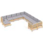 Muebles de jardín 11 pzas y cojines madera de pino gris de , Conjuntos de jardín - Ref: Foro24-3097054, Precio: 837,33 €, Des...