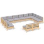 Muebles de jardín 12 pzas y cojines madera maciza de pino gris de , Conjuntos de jardín - Ref: Foro24-3097222, Precio: 875,50...