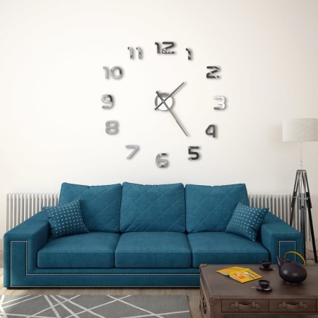 Reloj 3D de pared con diseño moderno 100 cm XXL plateado de vidaXL, Relojes de pared - Ref: Foro24-50634, Precio: 22,17 €, De...