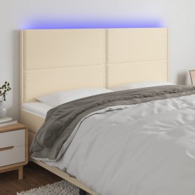 Cabecero con luces LED tela crema 200x5x118/128 cm de , Cabeceros y pies de cama - Ref: Foro24-3122311, Precio: 101,53 €, Des...