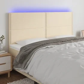 Cabecero con luces LED tela crema 200x5x118/128 cm de , Cabeceros y pies de cama - Ref: Foro24-3122311, Precio: 100,32 €, Des...