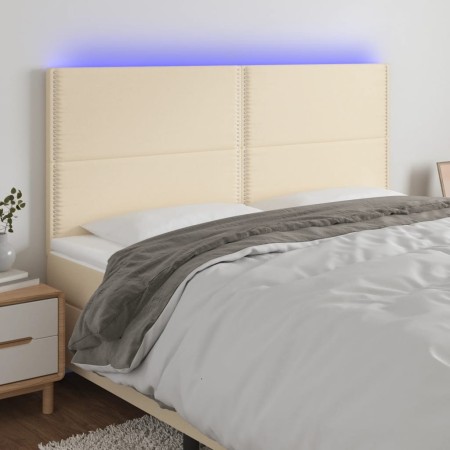 Cabecero con luces LED tela crema 200x5x118/128 cm de , Cabeceros y pies de cama - Ref: Foro24-3122311, Precio: 101,53 €, Des...