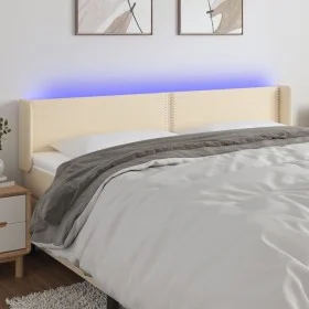 Kopfteil aus cremefarbenem Stoff mit LED 203x16x78/88 cm von , Kopf- und Fußteile - Ref: Foro24-3123123, Preis: 64,19 €, Raba...