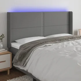 Cabecero con LED de tela gris oscuro 183x16x118/128 cm de , Cabeceros y pies de cama - Ref: Foro24-3123923, Precio: 106,08 €,...
