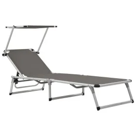 Tumbona plegable con techo aluminio y textileno gris de vidaXL, Tumbonas - Ref: Foro24-44335, Precio: 109,15 €, Descuento: %