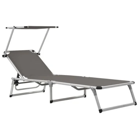 Folding lounger with aluminum and gray textilene roof by vidaXL, Loungers - Ref: Foro24-44335, Price: 109,15 €, Discount: %