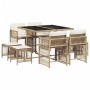 Set comedor de jardín 9 pzas con cojines ratán sintético beige en Conjuntos de jardín | Comprar online en Foru.es