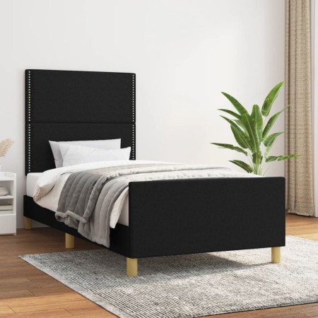 Estructura de cama con cabecero de tela negro 90x200 cm de , Camas y somieres - Ref: Foro24-3124946, Precio: 125,83 €, Descue...