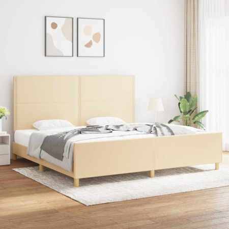 Estructura de cama con cabecero de tela color crema 200x200 cm de , Camas y somieres - Ref: Foro24-3125005, Precio: 223,57 €,...