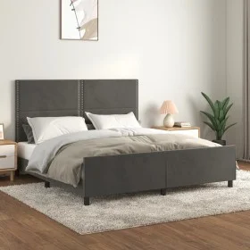 Estructura cama con cabecero terciopelo gris oscuro 160x200 cm de , Camas y somieres - Ref: Foro24-3125703, Precio: 206,99 €,...