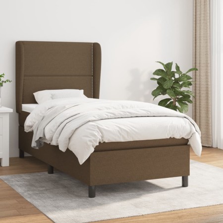 Cama box spring con colchón tela marrón oscuro 90x200 cm de , Camas y somieres - Ref: Foro24-3127856, Precio: 349,47 €, Descu...