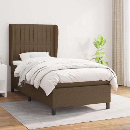 Cama box spring con colchón tela marrón oscuro 100x200 cm de , Camas y somieres - Ref: Foro24-3128104, Precio: 369,20 €, Desc...