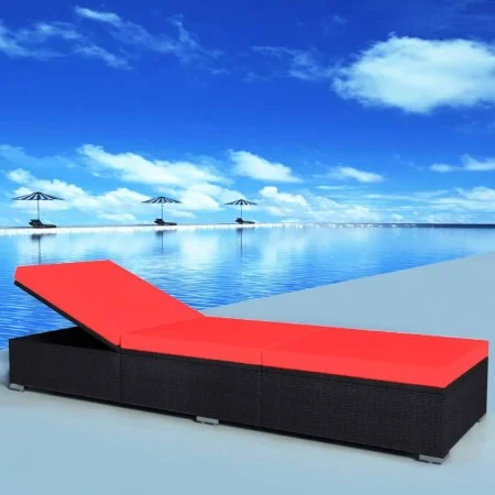 Tumbona con cojín ratán sintético negro de vidaXL, Tumbonas - Ref: Foro24-44405, Precio: 130,27 €, Descuento: %