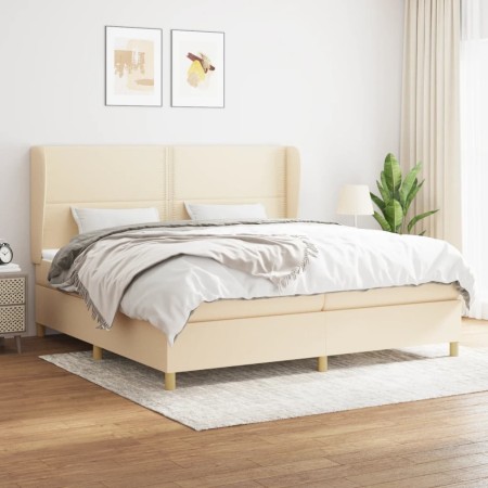 Cama box spring con colchón tela color crema 200x200 cm de , Camas y somieres - Ref: Foro24-3128474, Precio: 599,86 €, Descue...
