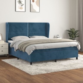 Cama box spring con colchón terciopelo azul oscuro 160x200 cm de , Camas y somieres - Ref: Foro24-3129163, Precio: 575,71 €, ...