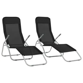 Folding sun loungers 2 units black textilene by vidaXL, Loungers - Ref: Foro24-44338, Price: 138,38 €, Discount: %